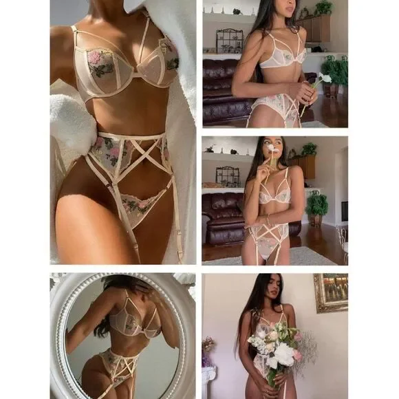3 Piece Sexy Lingerie Garter Set, White